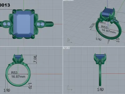 Emerald cut engagement Ring  3D print model