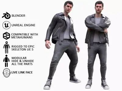 Man in Casual Outfit - Modular - Rigged Low-poly 3D model