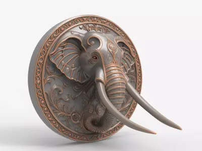 Elephant Head Ornate Relief Model for CNC Router 3D Printing 3D print model