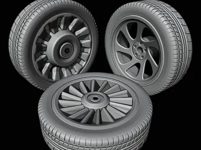 Tyre and 3x Alloy Wheel Types 3D print model