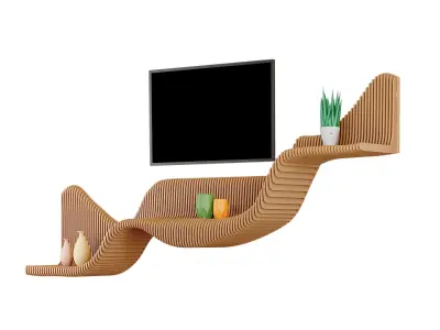 Parametric TV 31 Wavy Wooden shelf Decor - wood cutting machines 3D model