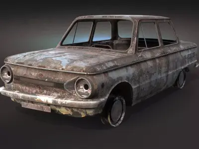 Burnt Retro Car 03 Low-poly 3D model