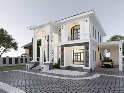 Luxury 2-Story Neoclassic Villa Exterior ONLY 3D Model Scene 3D model