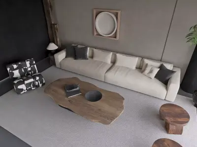 Modern Wabi-Sabi Living Lounge 3D model