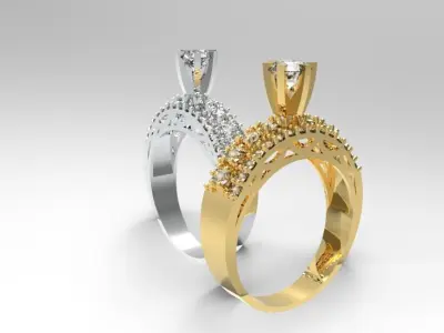 Halo Engagement  jewelry Ring with Cathedral Setting 3D print model