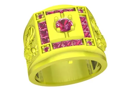 Luxury Square Cluster Diamond Ring for Men 4489 3D print model