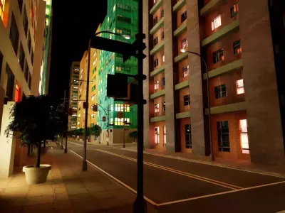 City Downtown Skyscraper Street - Night - Unreal - Lot 11 Low-poly 3D model