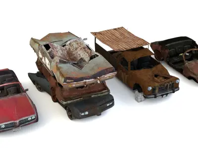 Old wrecked cars mini pack Low-poly 3D model