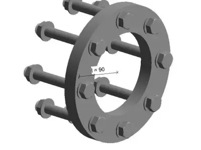 PVC Flange W Bolts - Auto size- Size - 25mm-250mm 3D print model