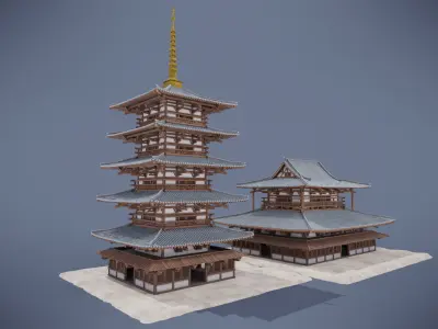 Japanese Shrine Low-poly 3D model