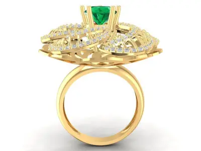 Luxury Filigree Flower Cocktail Ring with Round Gemstone 3D 1233 3D print model