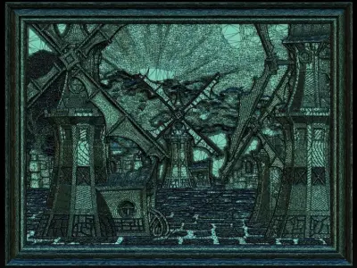 Windmill Panno STL File for CNC Relief engraving 3D model