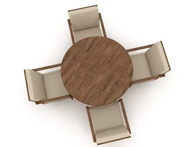 3d wooden chair table 04 Low-poly 3D model