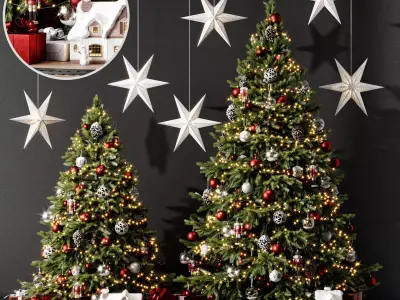 Christmas set 1 tree with stars hanging from it 3D model