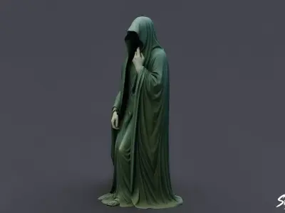 Ghost Statue Seated Hand Raised Low-poly 3D model