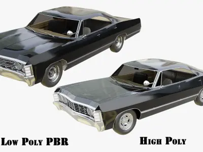 Vintage Classic Car Chevrolet Impala 1967 PBR more Bonus  Low-poly 3D model