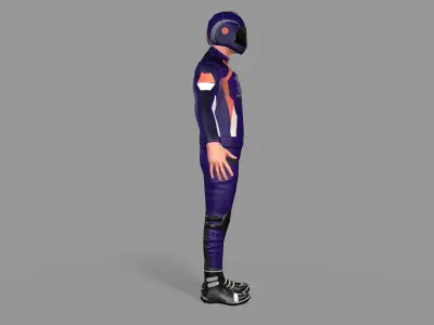 Biker man in orange suit Low-poly 3D model