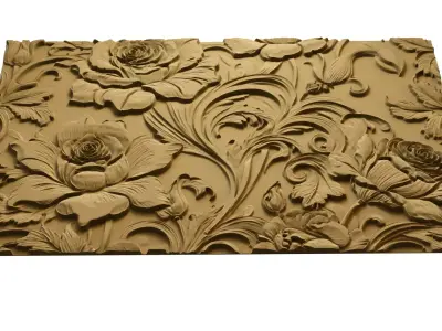 modern rose panel wall decor set relief stl mural CNC 297 3D model