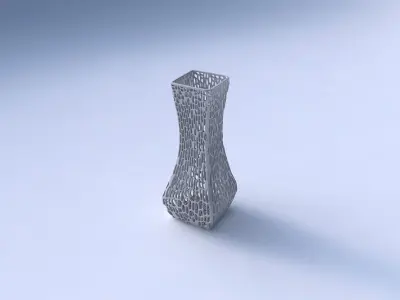 Vase larger opening rectangle with dense twisted organic lattice 3D print model