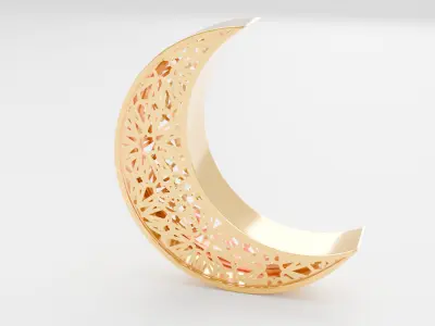 Elegant Crescent Moon with Islamic Geometric Patterns Low-poly 3D model