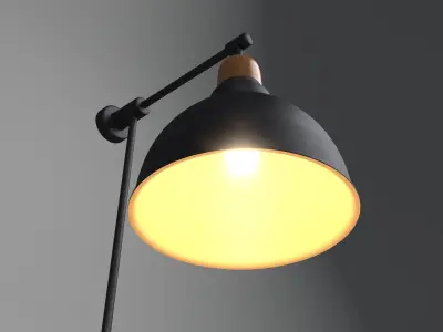 Anthracite Table Lamp With Wooden Detail 3D model