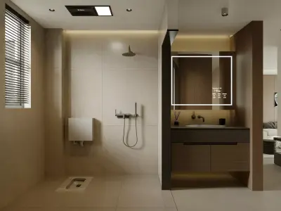 Modern living room dining room kitchen cloakroom and bathroom 3D model