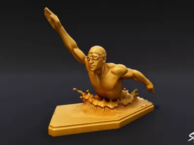 Golden Swimming Statue Low-poly 3D model