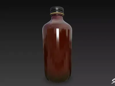 Amber Glass Bottle Low-poly 3D model