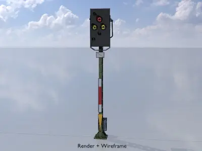 Railroad Signal KS with Post 4500mm Version-4 Low-poly 3D model
