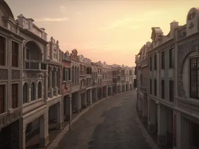 Chinese arcade streets shophouse Buildings kit 3D model