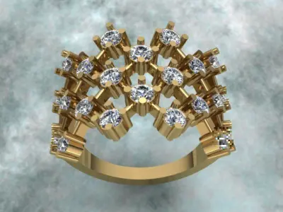 Honeycomb Style Diamond Golden Ring 3D print model