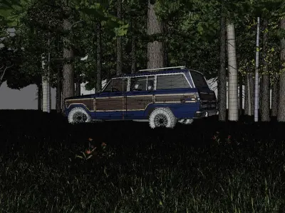 A car in forest scene 3D model
