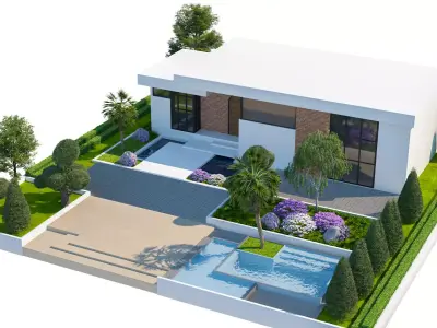 Modern Villa Exterior Scene - The Oasis Low-poly 3D model