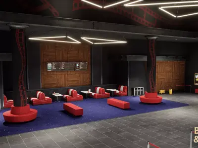 Movie Theater Scene with Foyer Low-poly 3D model