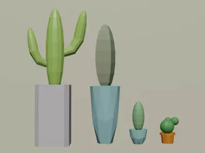 Pack of 4 types of cactus and pots Free low-poly 3D model