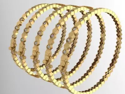 Hexagon Diamond Gold Bangle Set 5 Sizes  3D print model