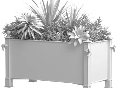 Flowerbed with Plants in the Container garden planter  3D model