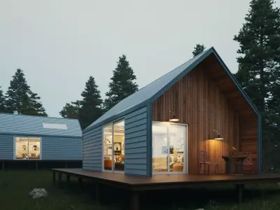 Modern Wooden Cabin House in Forest Exterior 3D Model Low-poly 3D model