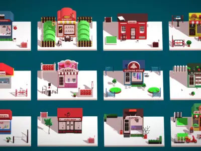 Cartoon Buildings Low-poly 3D model