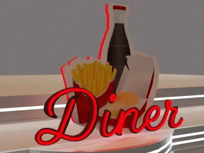 American diner exterior Low-poly 3D model