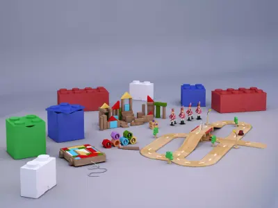 Wood Toys Collection Low-poly 3D model