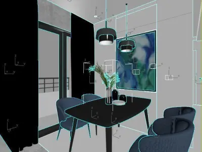 Paris living and dining room interior 3D print model