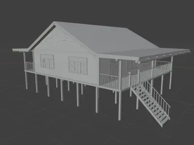 Wooden House with Veranda on Stilts Free 3D model