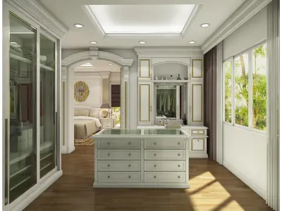 bedroom 7 with bed and fireplace 3D model