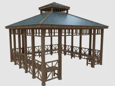 Wood Garden Pergola - Gazebo 03  Low-poly 3D model