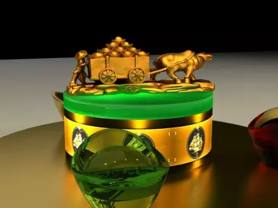 Chinese gold  ingot with bull cart 3D model