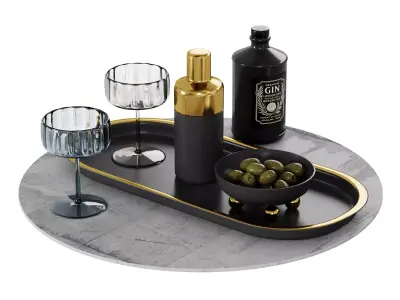 N25 Luxury Cocktail Serving Set with Gin Bottle and Gold Accents 3D model