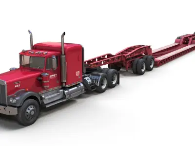 Kenworth W900A lowboy semitruck Low-poly 3D model