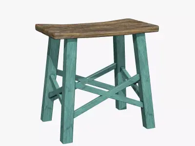Blue Table with Chair Low-poly 3D model
