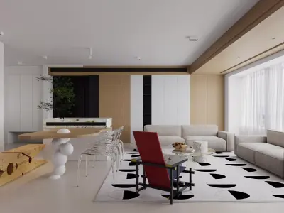 Modern living room dining room interior scenes 521 3D model